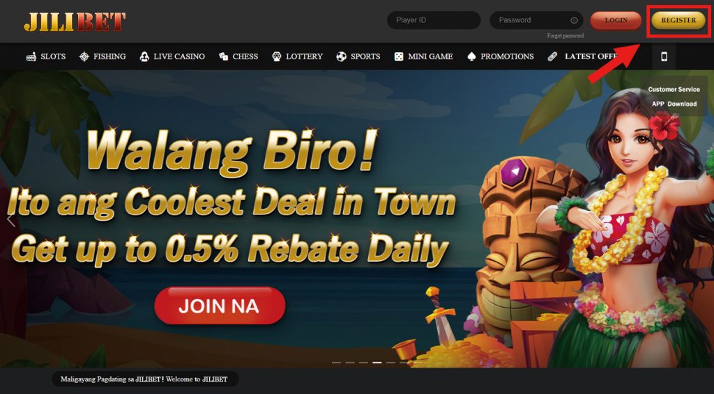 Click Register on JILIBET